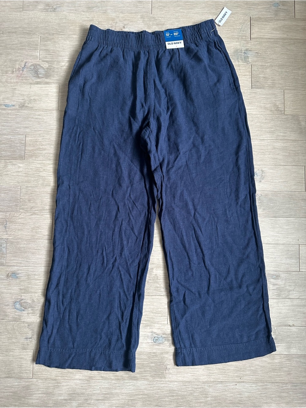 NWT Linen Blend Old Navy Blue Navy Wide Leg Pull on Pants
